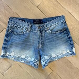 Lucky Brand The Cut Off Floral Embroidered Hem Denim Jean Shorts Size 2/26